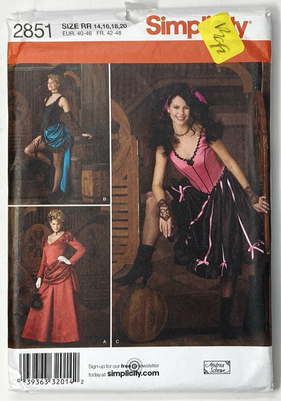 Simplicity 2851 Wild West Saloon Can-Can Steampunk Victorian Pattern Sz 14-20 UC